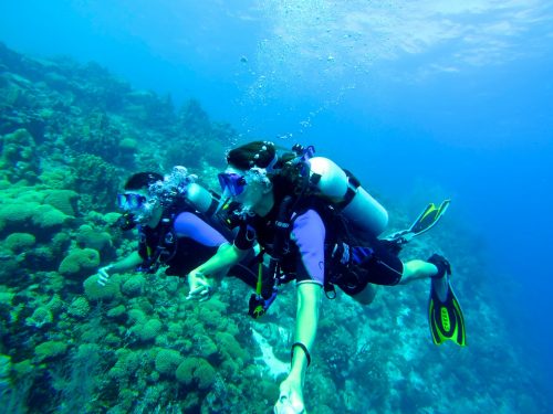 eu e leo mergulhando em curaçao