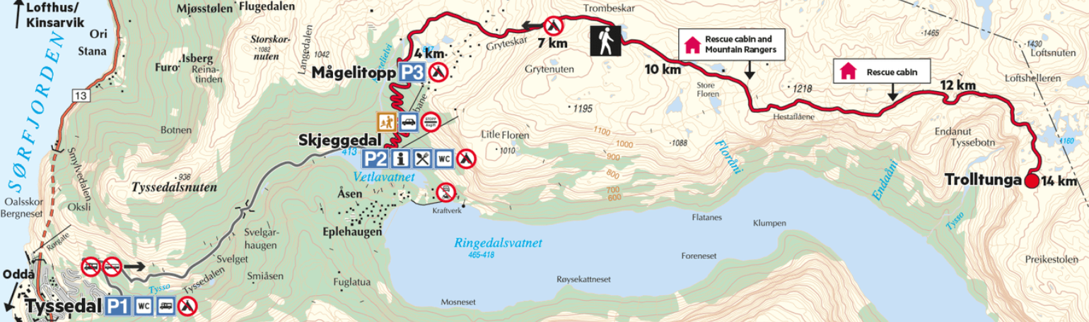 mapa da trilha para trolltunga