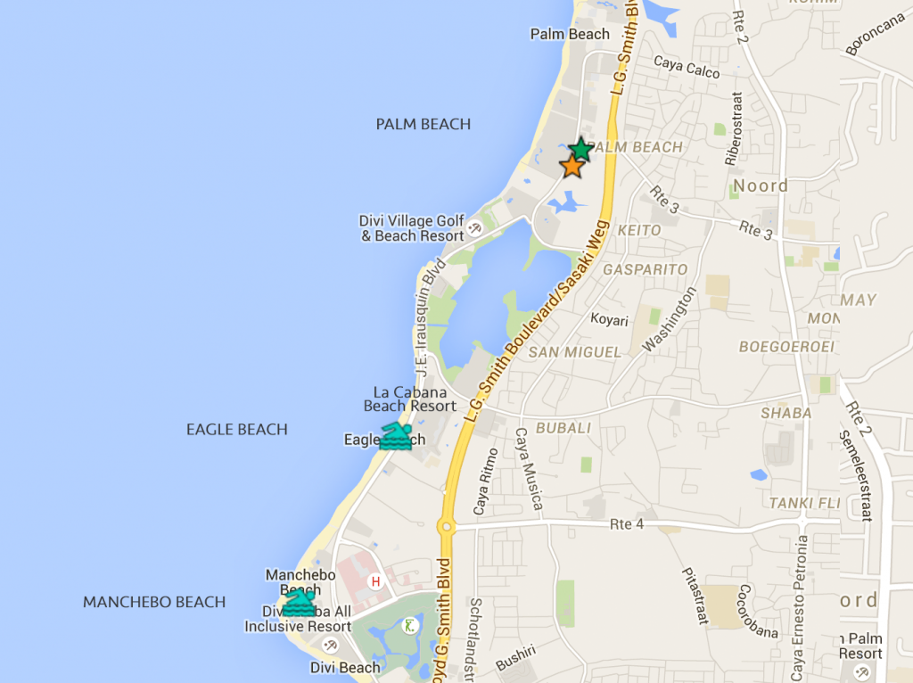 Mapa de Eagle Beach em Aruba