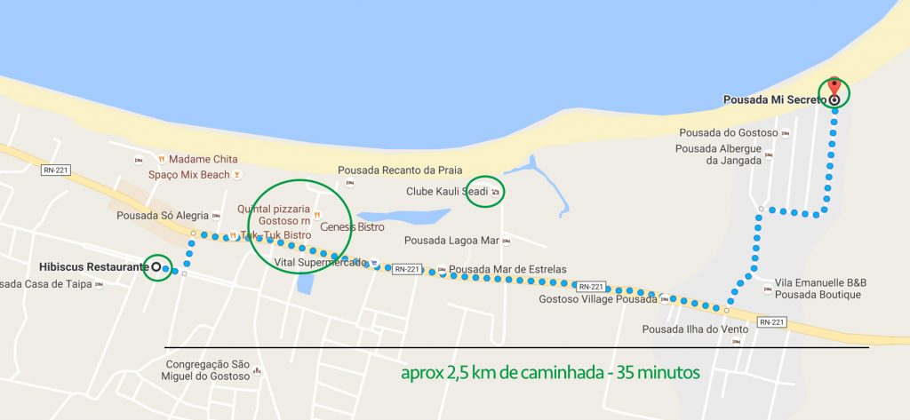 Mapa dos restaurantes em são miguel do Gostoso