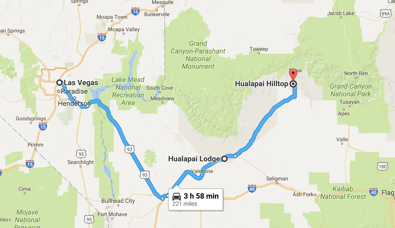 Mapa para a Havasu Falls