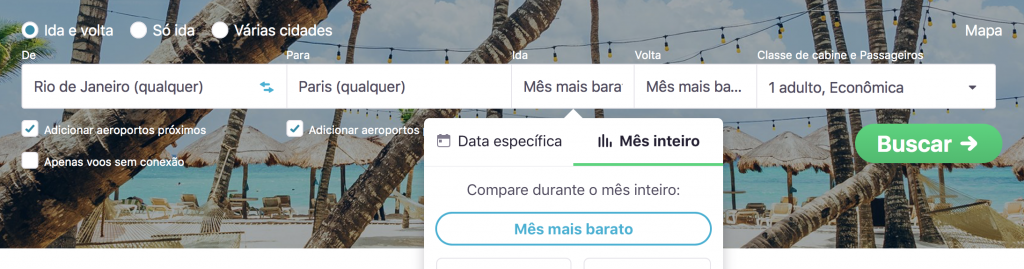 skyscanner com a opção de busca por mês mais barato