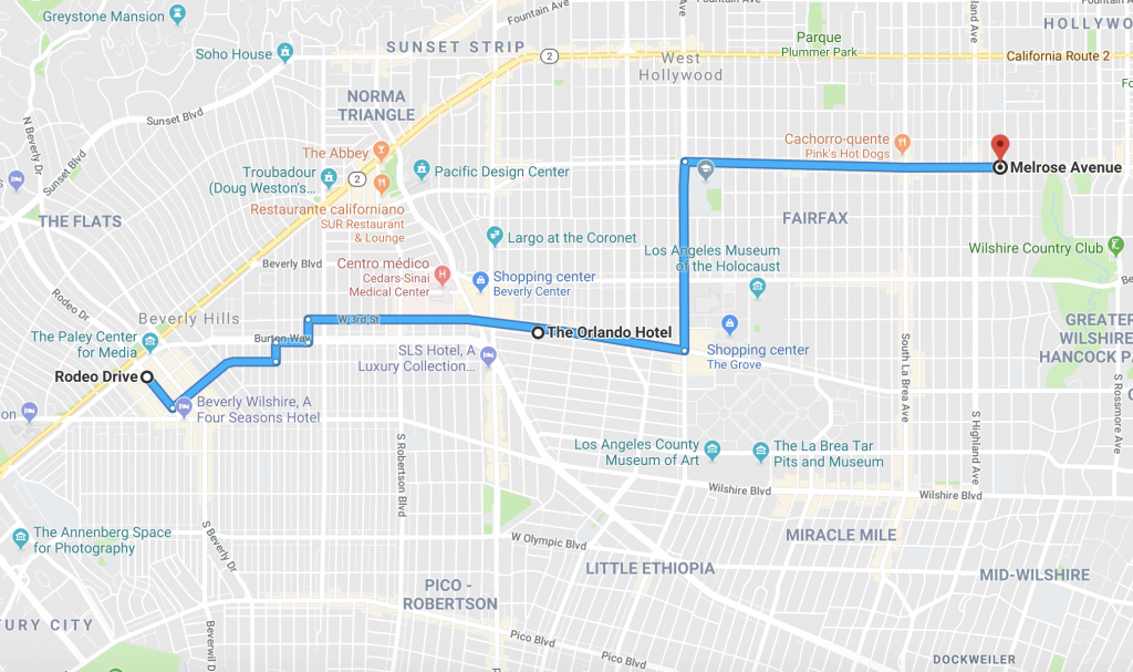 mapa da localização de hotel em Los Angeles - sul da California