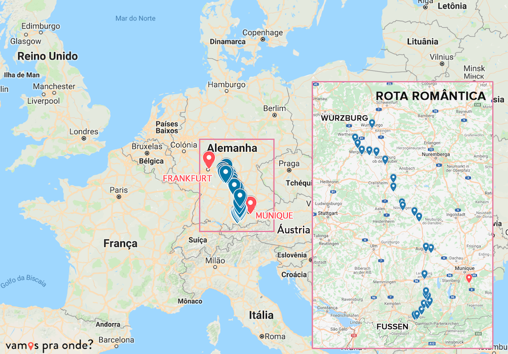 rota romântica da alemanha no mapa