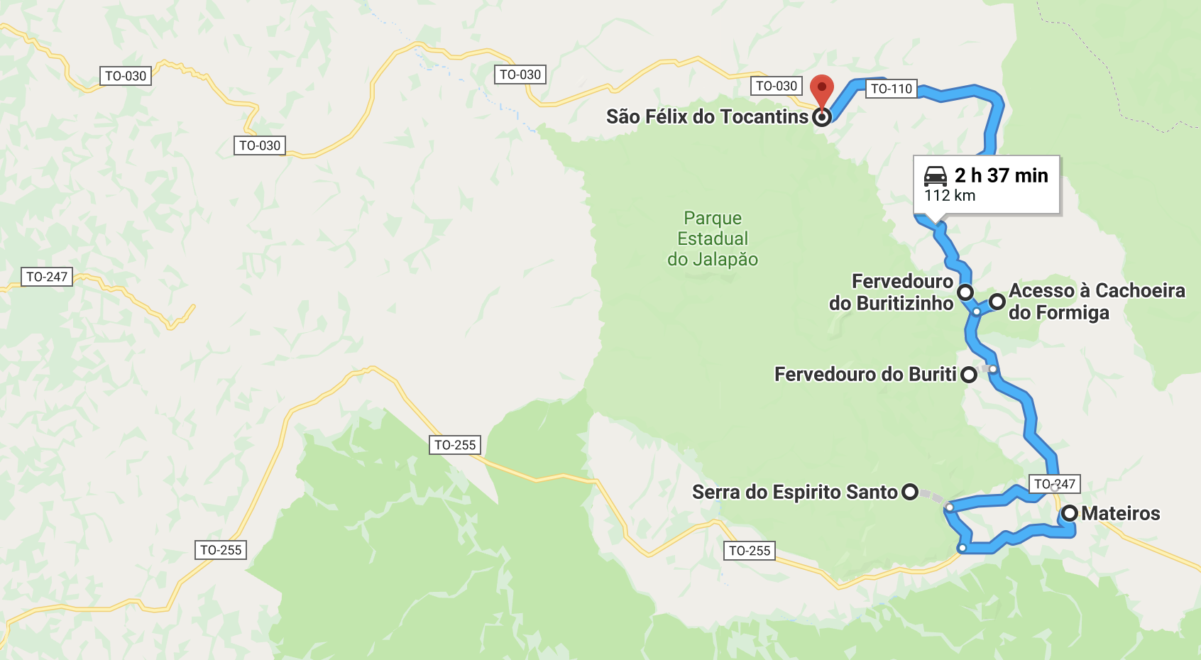 mapa do terceiro dia de roteiro no Jalapão