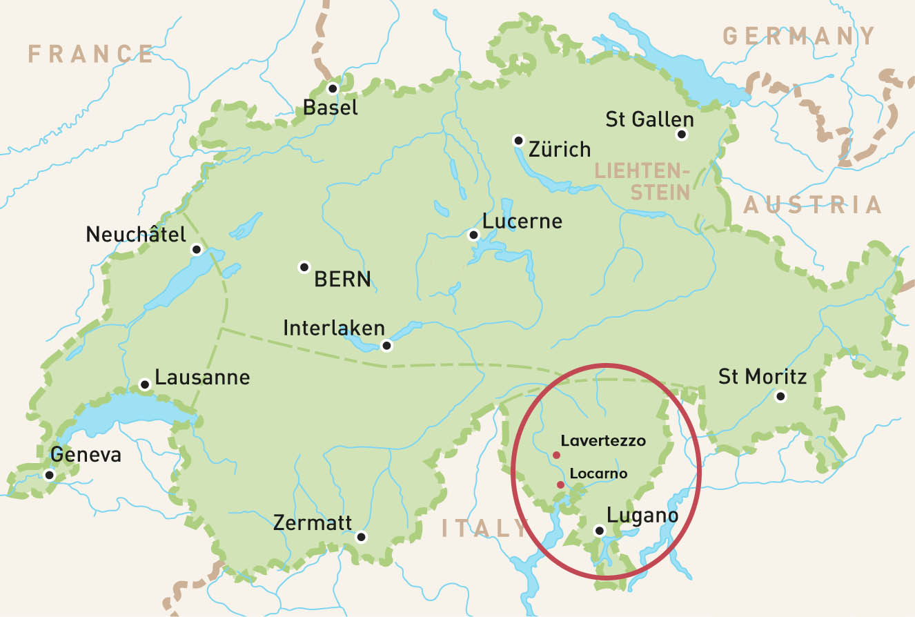 mapa mostrando a localização do Valle verzasca na suíça