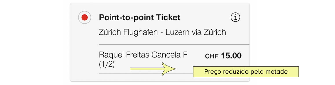 exemplo de ticket de trem com halffare card na suíça