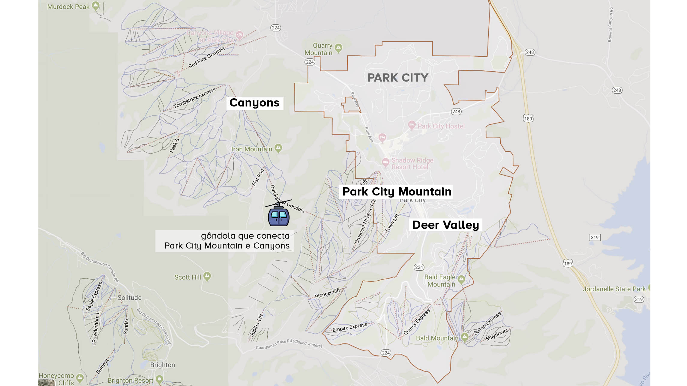estações de ski de Park City indicadas no mapa