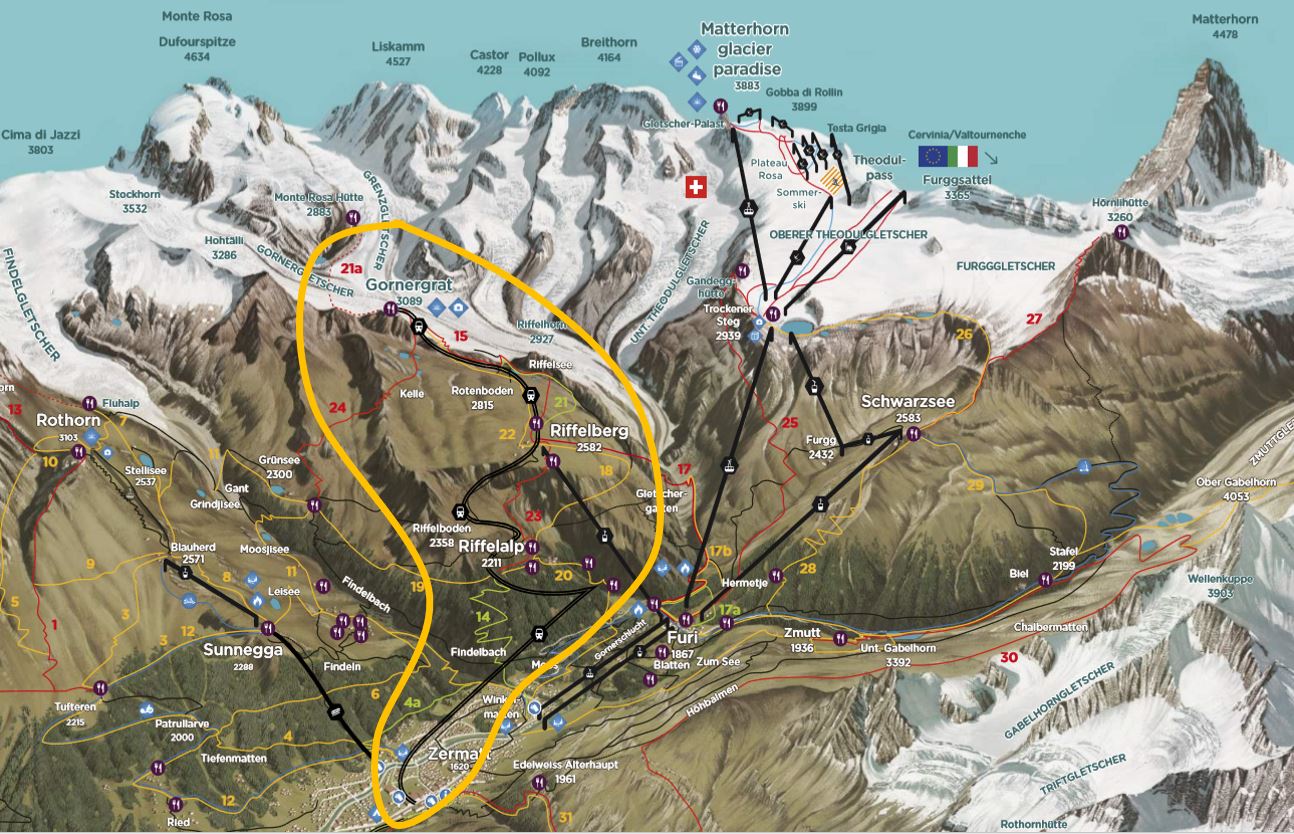 Mapa de Gornergrat em Zermatt