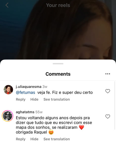 comentários do video sobre mapa dos sonhos